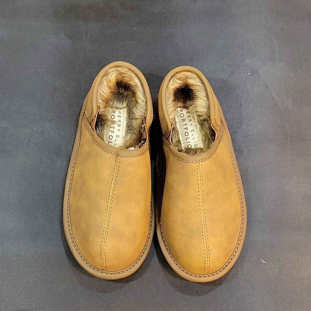 BRAND NEW PERRY ELLIS ROUND-TOE FAUX FUR INSOLE KIDS SLIPPERS